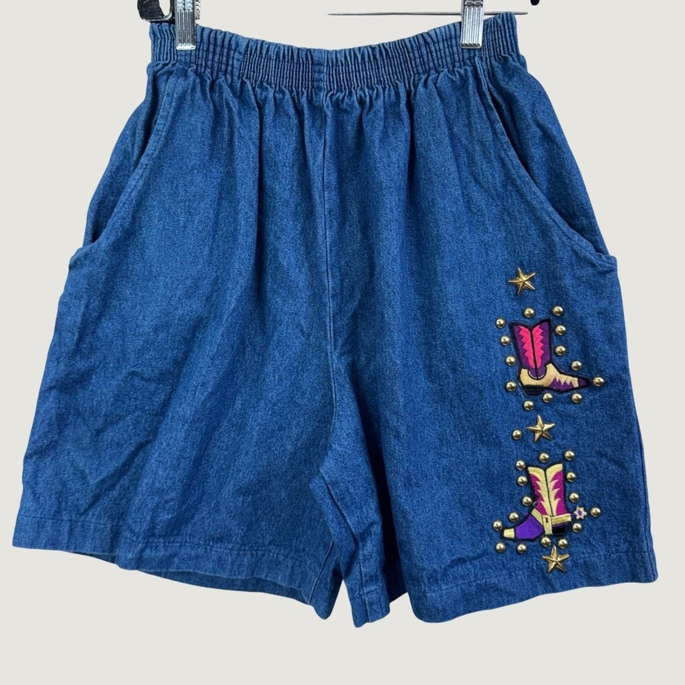 Gepetto Denim Shorts Size Large Blue Western Boot Studded Vintage Cowgirl Rodeo